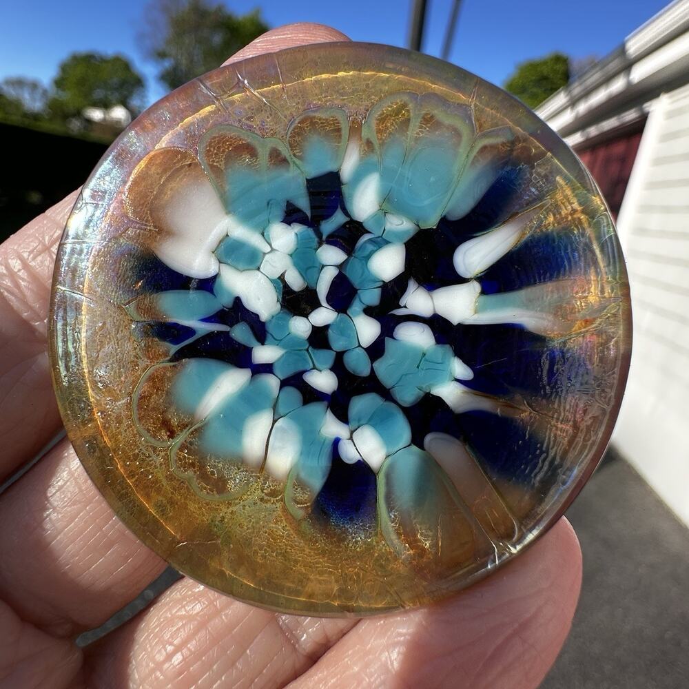 Hand-Blown Art Glass Brooch Abstract Floral Burst Dichroic Look Studio Made